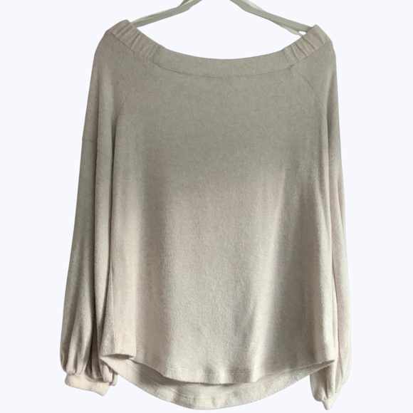 Anthropologie Saturday Sunday Off Shoulder BeigeSoft Cloud Fleece Tunic Top SZ S - Picture 7 of 15